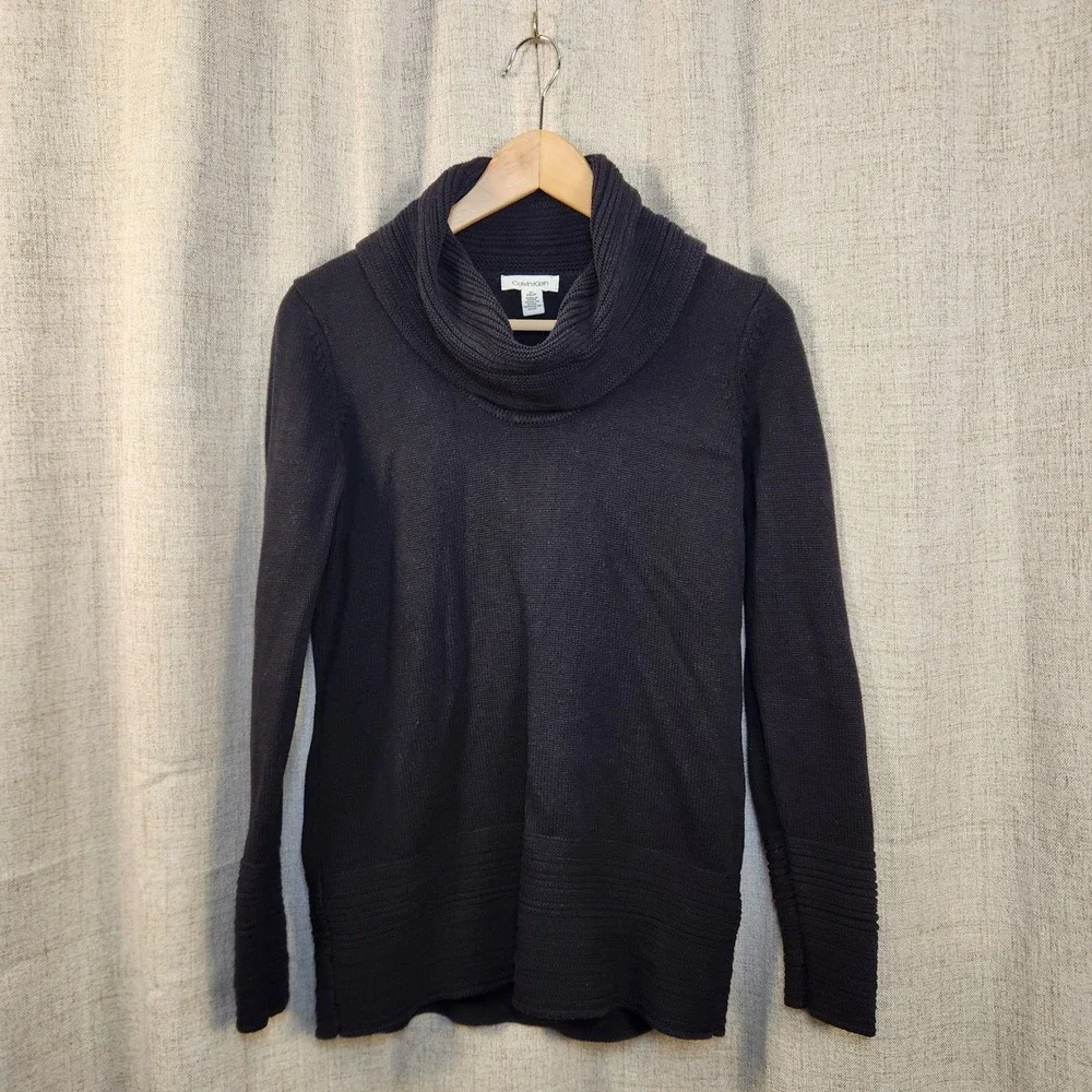 Calvin Klein‎ Cowl Neck Sweater Women's S Black Long Sleeve Heavy Knit Classic